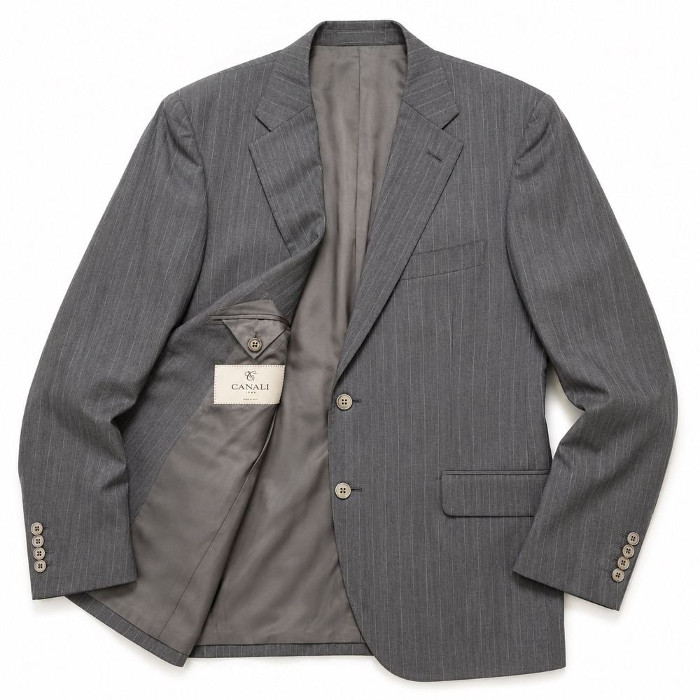 Made in Italy Men Wool Pinstripe Blazer Charcoal Purple 56L 46L Suit Jacket
